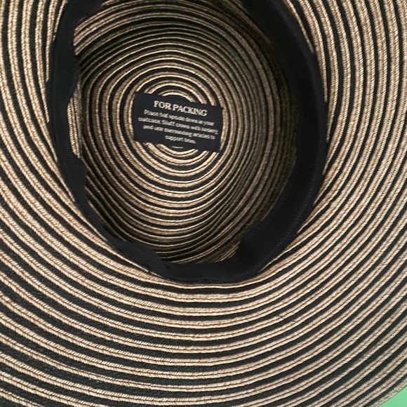 Eric Javits Wide Brim Straw Sun Hat with Black and beige stripes - Picture 5 of 6